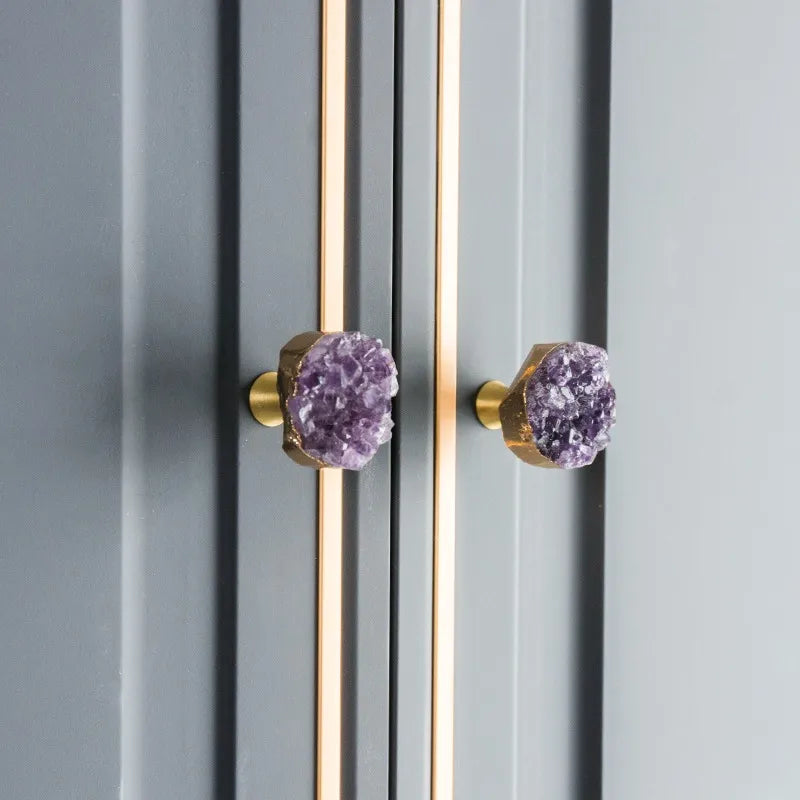 Amethyst Knob / Crystal / Brass/ Purple /  M A N T A R A