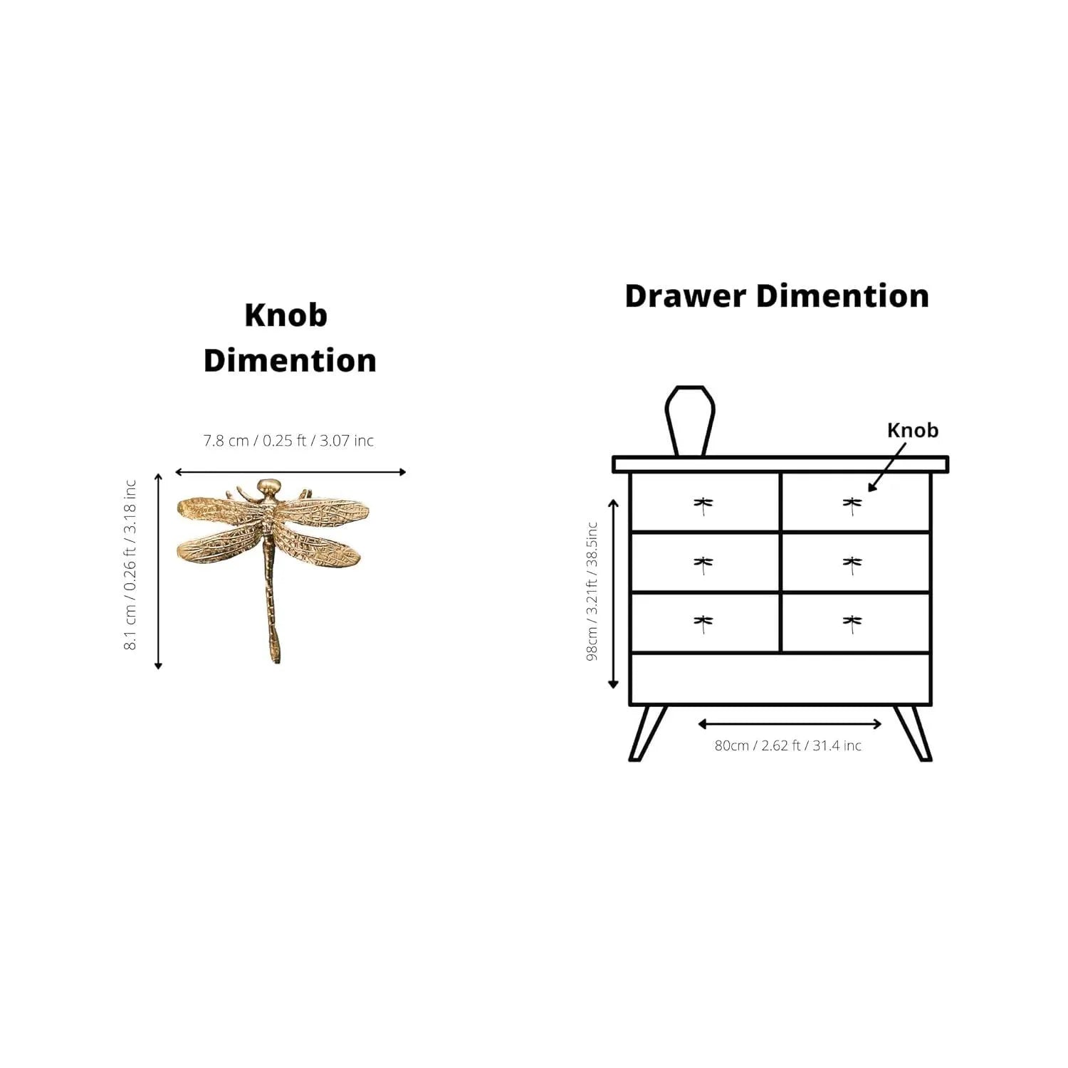 Dragonfly Knob /Knob /cabinet knob/ cupboard/ wardrobe/ bedroom/ Gold / Brass - M A N T A R A