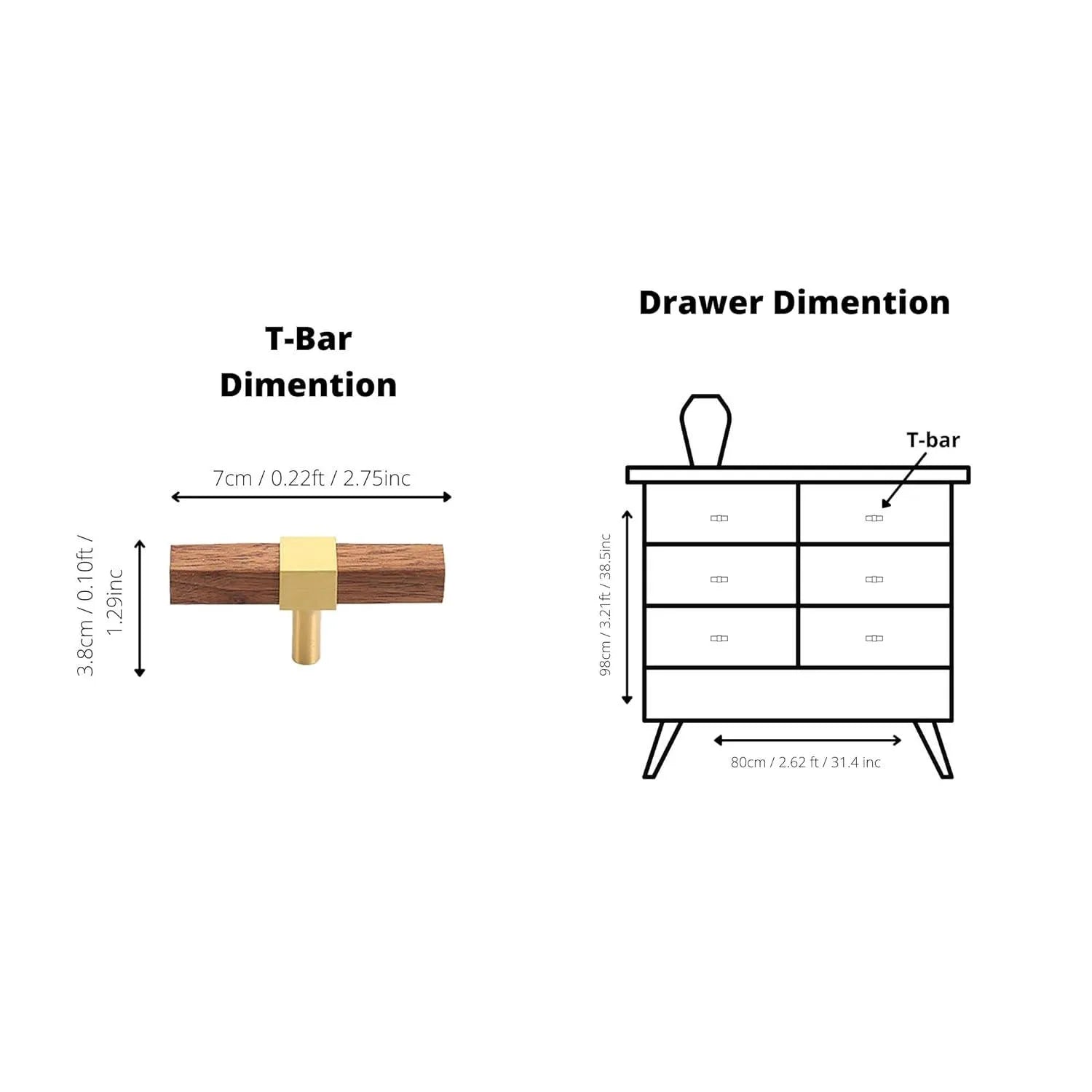 Ebonex T Bar Handle/ door Handles/ Wardrobe handles/ bedroom/ bathroom/ hardware/ furniture/quality / Wood - M A N T A R A