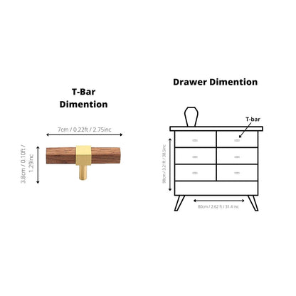 Ebonex T Bar Handle/ door Handles/ Wardrobe handles/ bedroom/ bathroom/ hardware/ furniture/quality / Wood - M A N T A R A